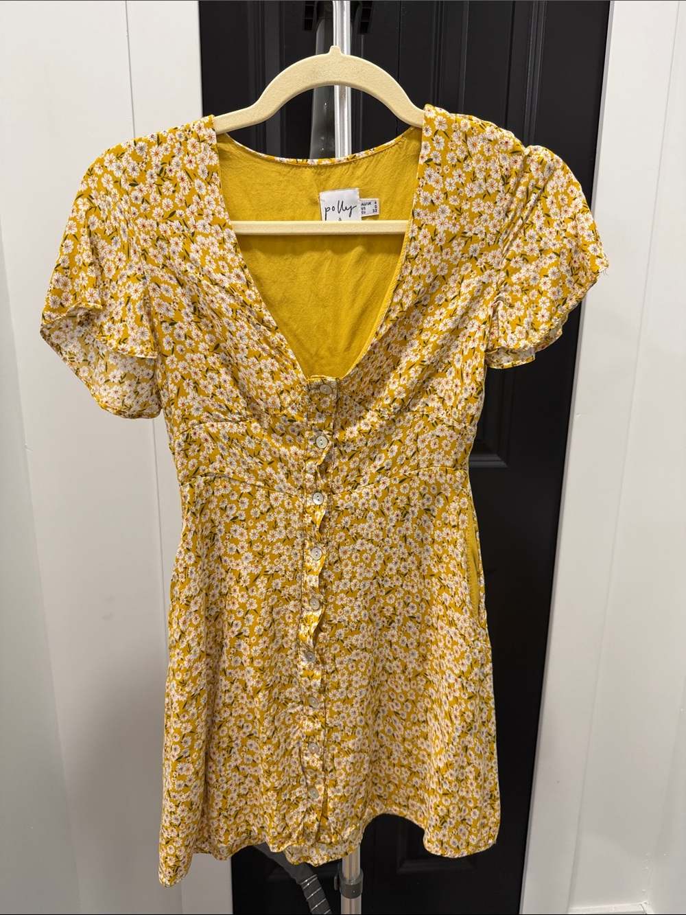 Yellow Floral Button-Front Women's Dress